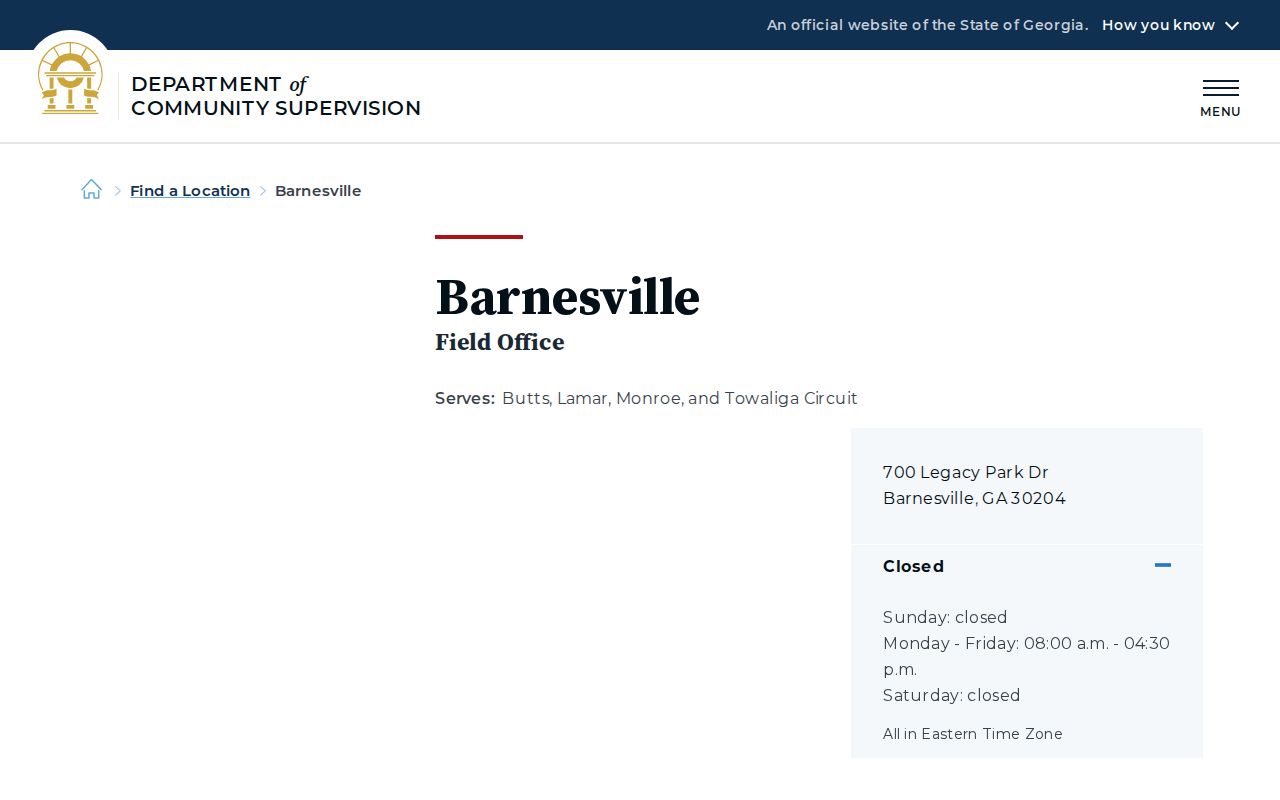 Lamar County parole and probation DCS Barnesville office page