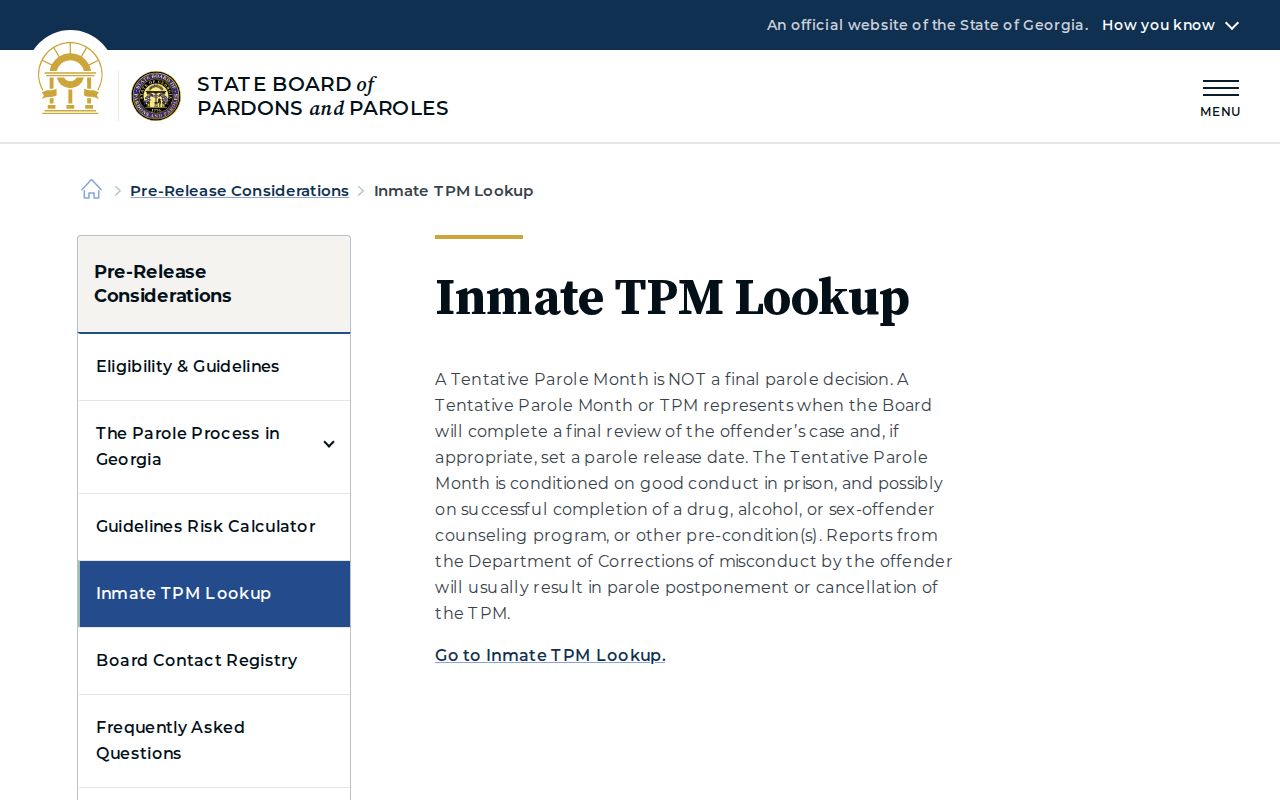 Lamar County projected release date Georgia parole TPM lookup