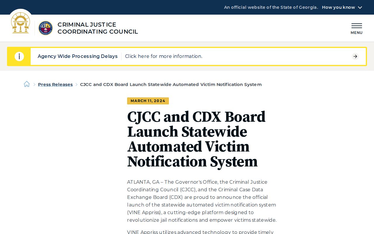 Lamar County VINELink release notification information from Georgia CJCC